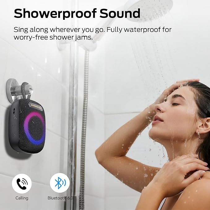 Monster S300 Portable Bluetooth Bike Speaker, IPX7 Waterproof Wireless Shower Speaker with RGB Lights, 10H Playtime, Loud Sound, Bluetooth 6.0, Bike Accessories, TWS, for Outdoors/Travel/Home, Black