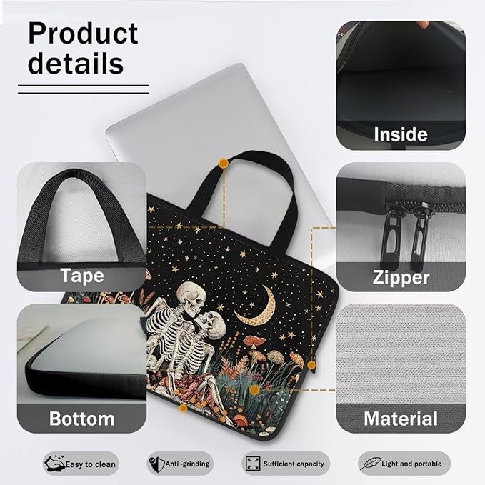 Starry Night Laptop Sleeve Bag with Handle Computer Protective Soft Cover Case for Women Men Skeleton Floral Compatible Sleeve Bag Laptop Carrying Case, 17 Inch