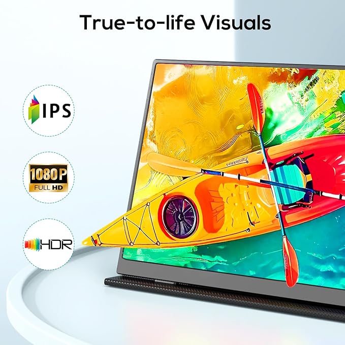 18.5 Inch Portable Monitor, FHD 120Hz IPS HDR 125% sRGB USB-C HDMI External Travel Monitor with Built-in Speakers, VESA Compatible for Laptop MacBook PC Surface PS5 Xbox