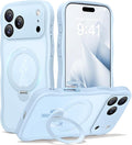 CAPRARO for iPhone 17 Pro Case with 360° Spin Magnetic Stand for Women, [Compatible with MagSafe] [Full Camera Protection] Cute Wave Translucent Matte Case for iPhone 17 Pro, Light Blue