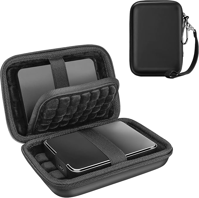 ProCase Hard Drive Case 2.5 Inch for Elements WD My Passport Canvio Basics Seagate Backup Plus Slim Expansion 1TB 2TB 3TB 4TB, Portable Carrying Case Holds 2 External Hard Drives -Black