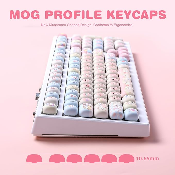 YUNZII Cute Pink Kitten Custom Keycaps, 141 Keys Dye Sub PBT MOG Profile Keycap Set for Mechanical Gaming Keyboards (Pink Kitten)