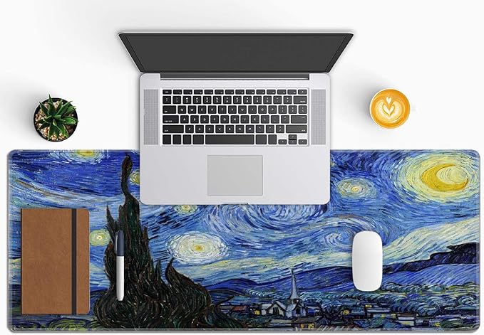 Gaming Mouse Pad, Large Non-Slip Rubber Base Mousepad, Keyboard Mouse Mat, Desk Pad with Stitched Edges, 31.5x11.8inch, Vincent Van Gogh - The Starry Night