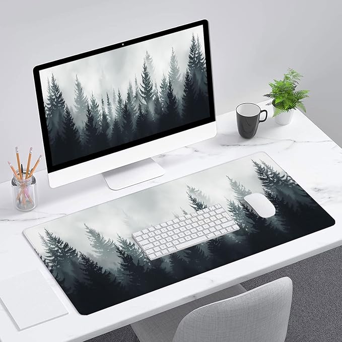 Misty Forest Gaming Mouse Pad Forest Tree XL Mouse Pad Large Mousepad Extended Laptop Keyboard Mat Gaming Desk Pad Mouse Mat 31.5"x11.8" Office Computer Keyboard Laptop Home
