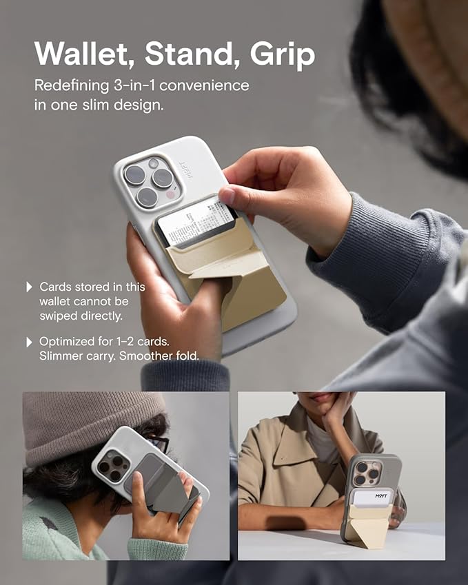 MOFT Magnetic Wallet Stand Compatible with iPhone 17/16/15/14/13/12 Series, Angle Adjustment & Magsafe Compatible MOVAS Phone Stand,Cement
