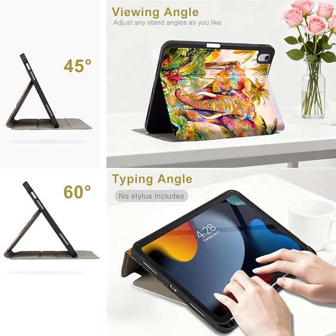 Lokigo iPad (A16) 11th Generation Case 11 Inch (2025), iPad 10th Generation Case 2022, Multi-Angle Viewing 10th/11th Gen iPadCase, Elephant