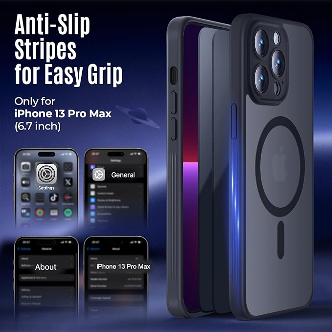 Symcele Designed for iPhone 13 Pro Max Case, Compatible with MagSafe, with Privacy Screen Protectors X2, [Camera Protection] [15FT Military Drop Protection] Shockproof Phone Case, 6.7", Black