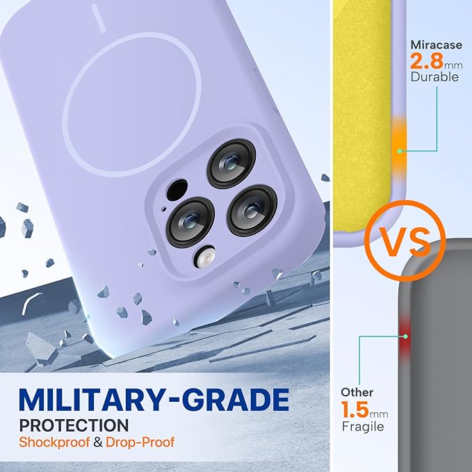 Miracase Magnetic for iPhone 15 Pro Case, [Soft Anti-Scratch Microfiber Lining], Magnetic for MagSafe, Liquid Silicone Shockproof Drop Protection Phone Case for 15 Pro, Light Purple
