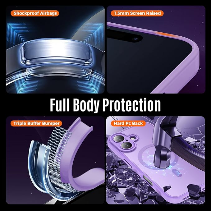 Symcele Designed for iPhone 17 Case, Compatible with MagSafe, [Camera Protection] [15FT Military Droptection] Shockproof Translucent Matte Anti-Slip Phone Case, 6.3", Light Purple