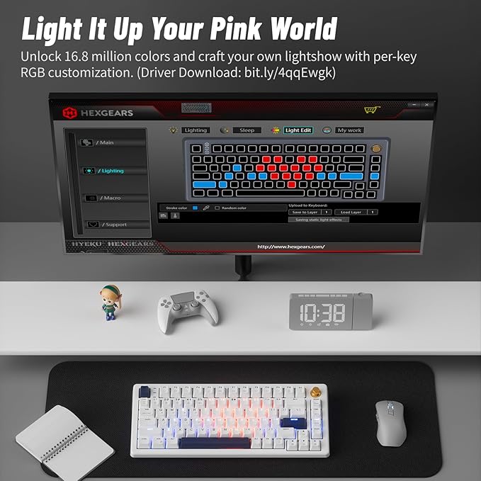 Wireless Mechanical Keyboard with Wrist Rest, Hot Swappable Custom Keyboard with Knob, RGB Backlit, Pre-lubed Clicky Switches, 2.4GHz/USB-C/BT5.0 Mechanical Gaming Keyboards for Win/Mac (White)