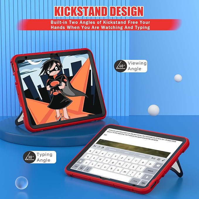 AKABEILA Compatible with Apple iPad (2026) 12th A19/iPad (2022) 10th/iPad (2025) 11th A16 Tablet Case，Lightweight Shockproof Protective Cover with Kickstand for Kids Children Boys Babies Red Black