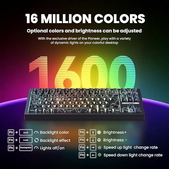 ZORNHER ZH870 Wireless Gaming Mechanical Keyboard,80% Black Custom Creamy Sound Keyboard with Spider Web IMD PC Keycaps,Creamy Sounding Linear Switches,Hot-Swappable,RGB Backlit,2.4GHz/USB-C/BT5.0