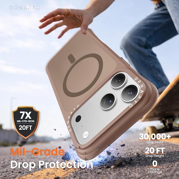 ORNARTO Magnetic for iPhone 17 Pro Max Case, 20FT Military-Grade Drop Protection, Compatible with MagSafe, Slim Shockproof Translucent Matte Phone Case for iPhone 17 Pro Max 6.9", Brown