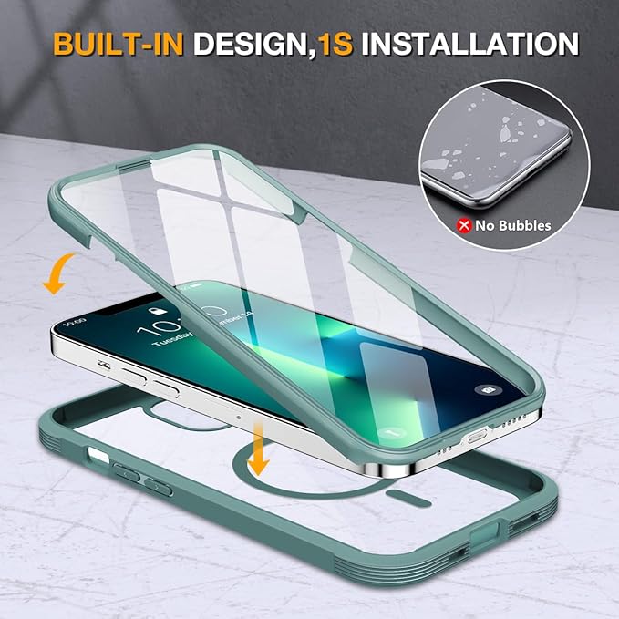 Miracase for iPhone 13 Pro Case 6.1",Full-Body Protection,Clear Bumper Case with Built-in 9H Tempered Glass Screen Protector,Military-Grade Drop Protection Outdoor Phone Case for iPhone 13 Pro,Teal