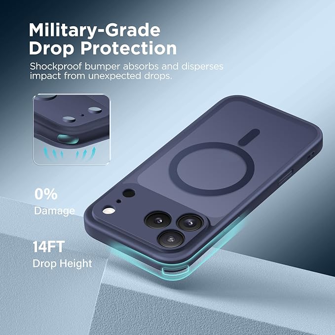 CAPRARO Magnetic for iPhone 17 Pro Case, Upgraded [Full Camera Protection] [Compatible with MagSafe] Protective Translucent Matte Women Girl Phone Case Cover, Deep Blue