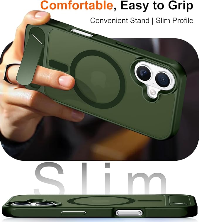Magnetic Compatible with iPhone 16 Plus Case, [Built-in Invisible Kickstand][Compatible with MagSafe][Military Grade Shockproof] Slim Translucent Matte Phone Case for iPhone 16 Plus 6.7"
