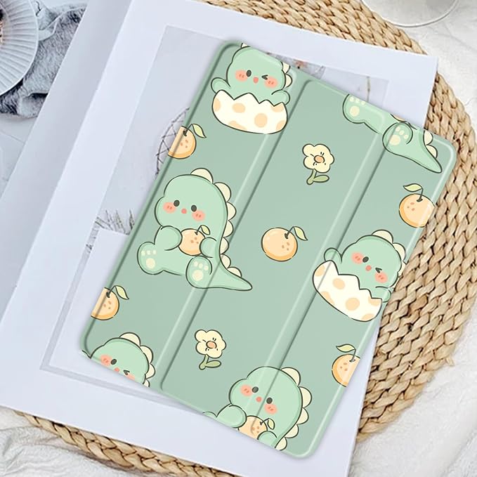 JOYLAND Cute Baby Dinosaur Pattern Case for iPad Air 13-inch (M3) 2025/ (M2) 2024, Clear Acrylic Hard Back Case with Pencil Holder Trifold Stand Tablet Cover for Girls Women