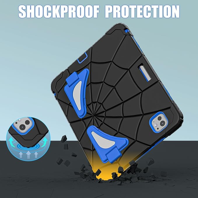 AKABEILA Compatible with Apple iPad Pro 11(2024) 11 inch Tablet Case，Lightweight Shockproof Rugged Protective Cover with Kickstand for Kids Children Boys Babies Black Blue