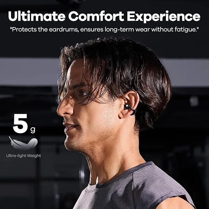 Wireless Earbuds Open Ear Clip On Headphones with LED Digital Display Charging Case Touch Control Bluetooth 5.4 Air Conduction Sport Earphones for Running Fitness, Dark Grey
