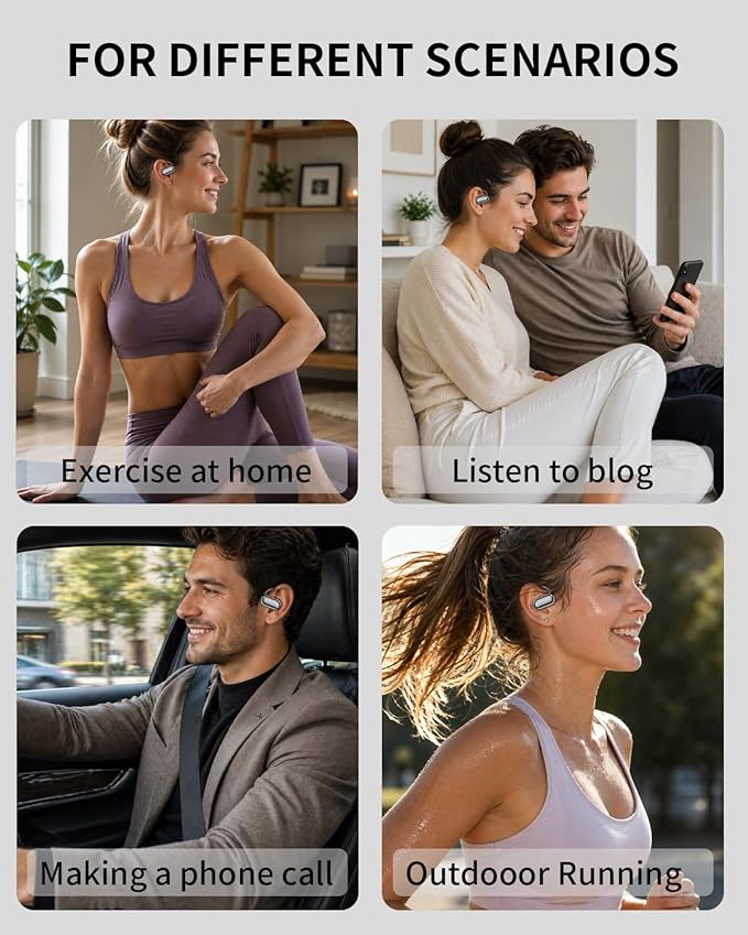 EUQQ Open Ear Headphones 80H Playtime- 2026 Bluetooth 5.4 Ear Earbuds Wireless with ENC Mic Noise Canceling,Lightweight Comfort,IPX7 Sweat Resistant,Adjustable Ear Hooks for Sports Running,Workout