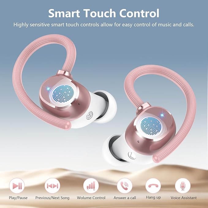 Wireless Earbuds for iOS Android, Bluetooth 5.4 Sport Headphones, 128H Playtime Over Ear Buds for Small Ear, Stereo Deep Bass, Sport Wireless Bluetooth Earphones, IPX7 Waterproof Running Headphones