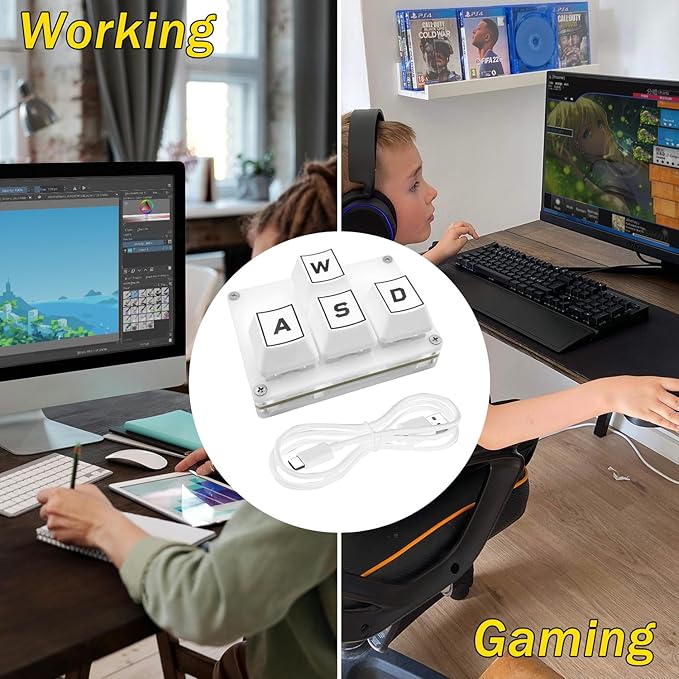 BTXETUEL Mini 4-Key Keypad WASD Arrow Key Keycaps Keyboard One-Handed Mechanical Gaming Keypad Programmable USB-C Customized Keyboard for Working or Gaming (White, WASD Keycaps)