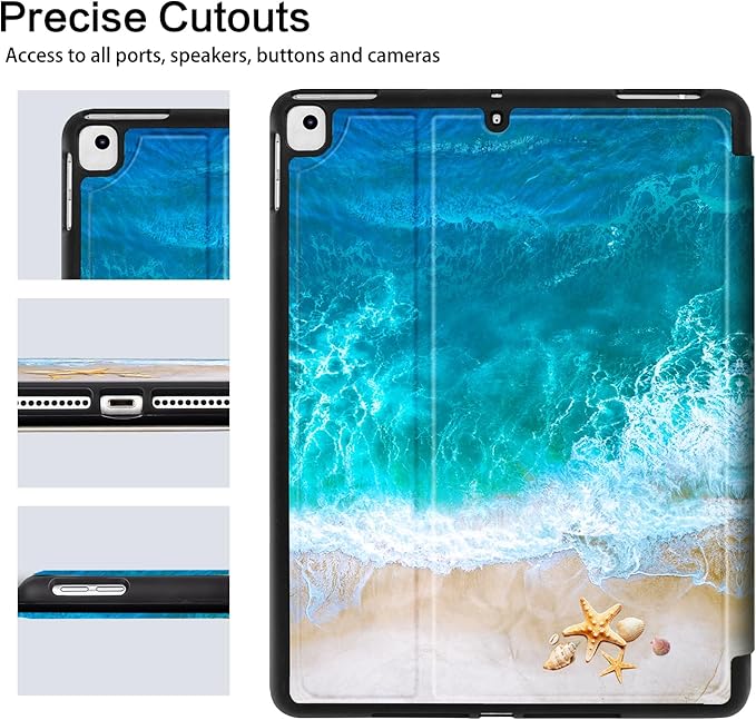 Vimorco for iPad 9th/8th/7th Generation Case 10.2 Inch, for iPad Air 3rd Generation Case 10.5-inch, for iPad Pro 10.5 Inch Cases Pencil Holder/4 Viewing Stands/Typing Stand/Slim, Ocean Beach