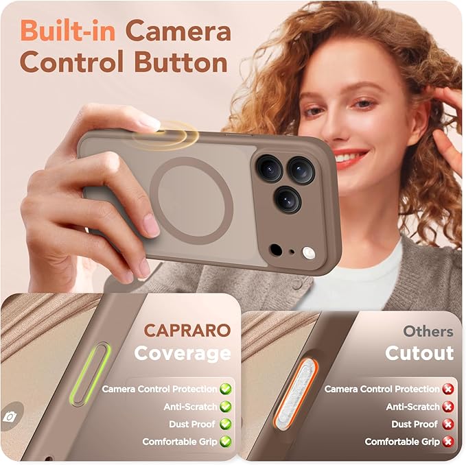 CAPRARO Magnetic for iPhone 17 Pro Max Case, Upgraded [Full Camera Protection] [Compatible with MagSafe] Protective Translucent Matte Women Girl Phone Case Cover, Withered Brown