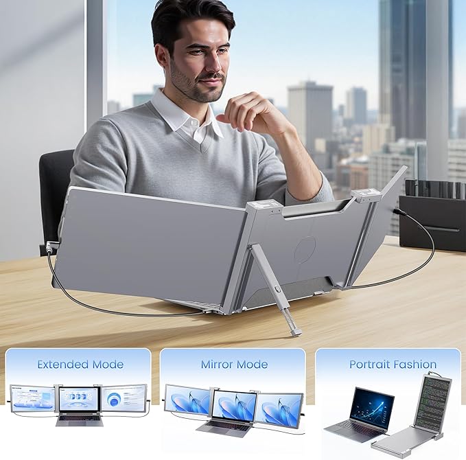 14” 1080P FHD Laptop Screen Extender, Portable Monitor for Laptop, Compatible 14"-17" with USB-C/HDMI Port, Plug and Play for Mac/Windows/Android, Ideal for Multiple Tasks