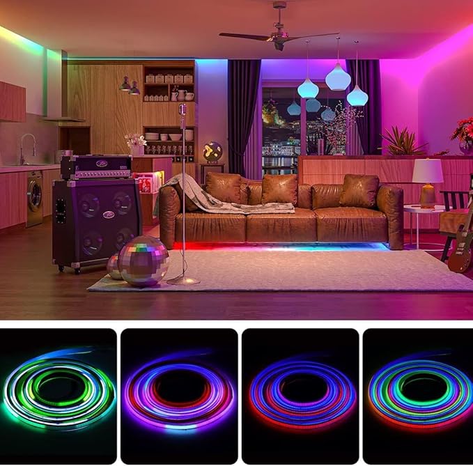 BTF-LIGHTING WS2811 Smart IC RGB FCOB COB LED Strip, UL Listed 630LEDs/m High Density Color Chasing Uniform Light, DC24V 16.4FT 10mm Width Black PCB for Home Party DIY Decor(No Adapter or Controller)