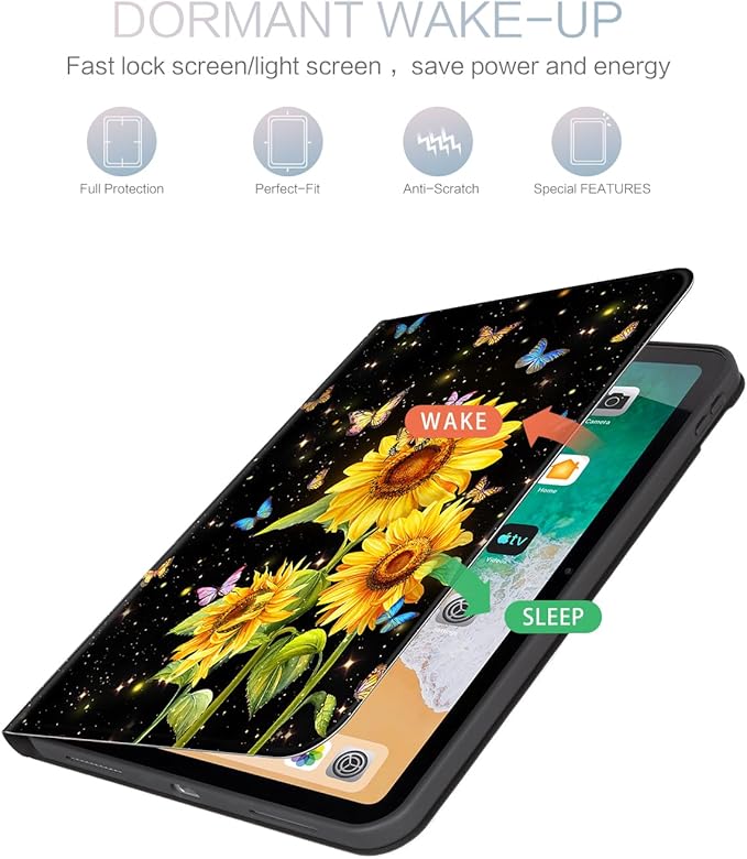 for iPad (A16) 11Th/10Th Generation Case 2025/2022, Sunflower for iPad Case 11Th/10Th Generation, 10Th/11Th Gen iPadCase Cover Auto Wake/Sleep Multi-Angle Viewing Adjustable Stand, Butterfly