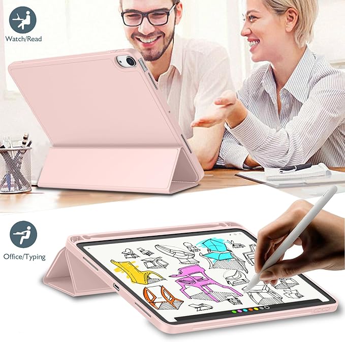 iMieet iPad Air 11 Inch Case M4/M3/M2(2026/2025/2024), iPad Air 5th/4th Generation Case 2022/2020 10.9 Inch with Pencil Holder,Trifold Stand Smart Case with Soft TPU Back(Rose Pink)