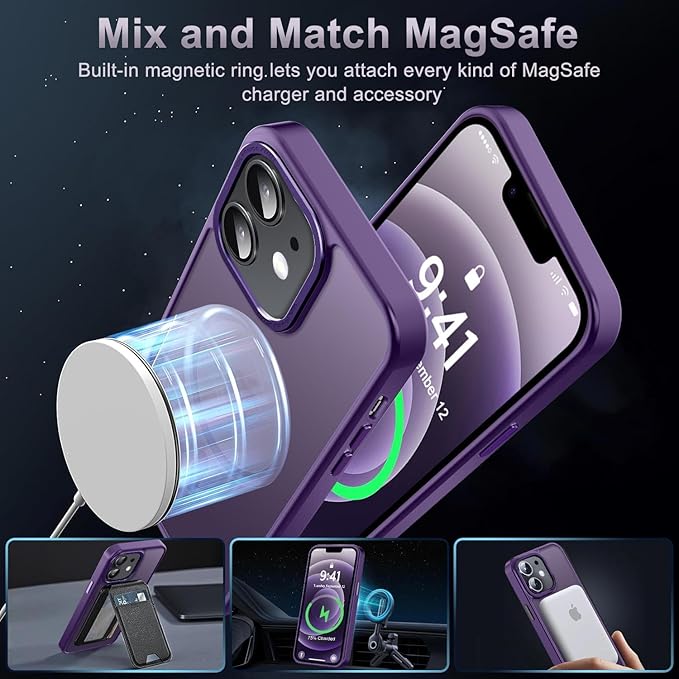 Newfuture Designed for iPhone 12 Case/iPhone 12 Pro Case with Magnetic [13 FT Military Drop Protection] [Compatible with Magsafe] Translucent Shockproof with Anti-Fingerprint Phone Case, Deep Purple