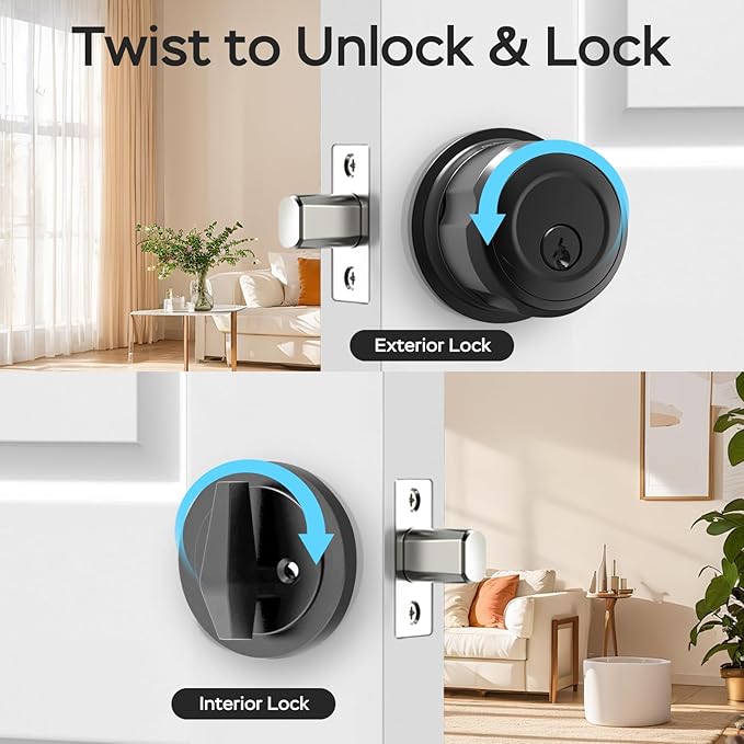 GeekTale Fingerprint Deadbolt, Fingerprint Door Knob, Smart Deadbolt Lock, Smart Door Lock, Twist to Lock&Unlock, Keyless Entry Door Lock with App, for Front Door, Garage, Easy Installation