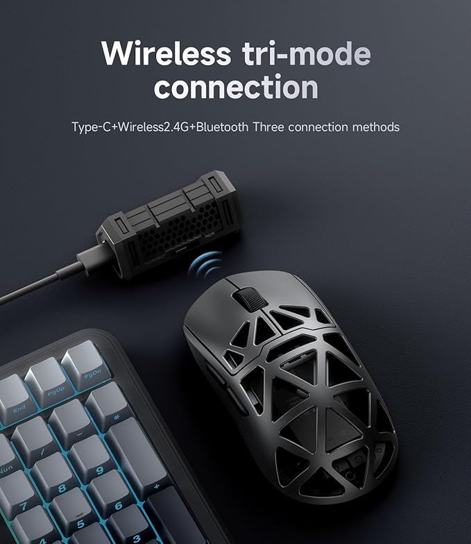 MCHOSE AX5 Wireless Gaming Mouse, 4KHz Polling Rate Focus PAW 3395 Optical Sensor - 26,000 DPI, 49g Ultra-Lightweight - 75 Hr Battery, Magnesium Alloy Mice - Black