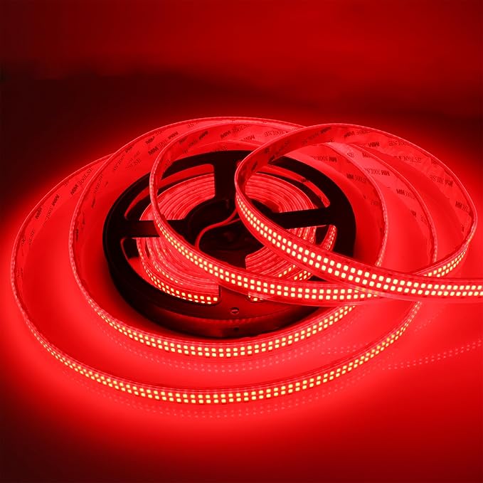 LEDENET 12V Red LED Strip Lights 16.4ft, Double Row 2400 LEDs Outdoor Waterproof IP67, Super Bright Dimmable Flexible Tape Lights for Bedroom, DIY, Truck, RV, and Boat Lighting