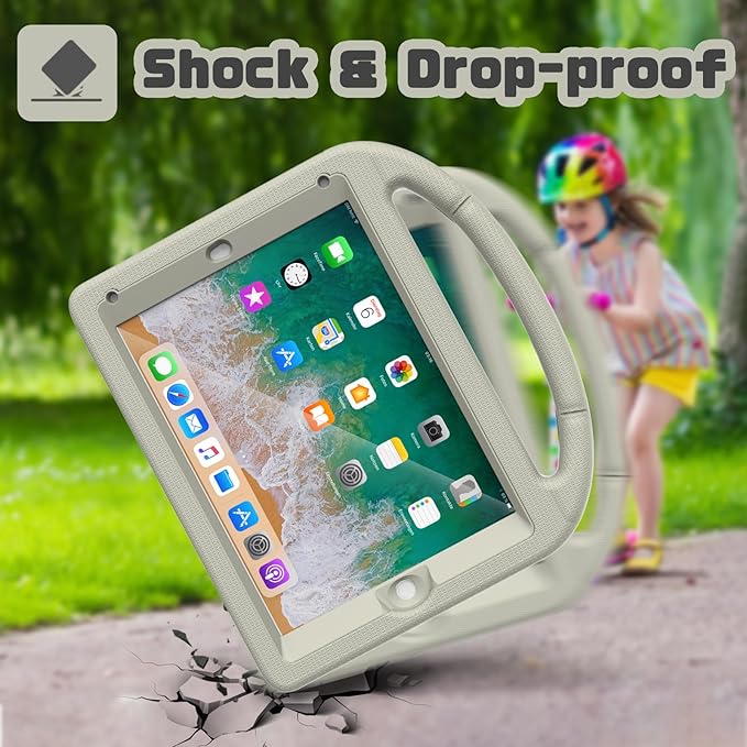 YIHE Shockproof Kids Case for iPad 6th/5th Generation (9.7 inch, 2018/2017), iPad Air 2/1 & Pro 9.7 | Durable Protective Cover with Built-in Screen Protector & Stable Stand, Light Gray