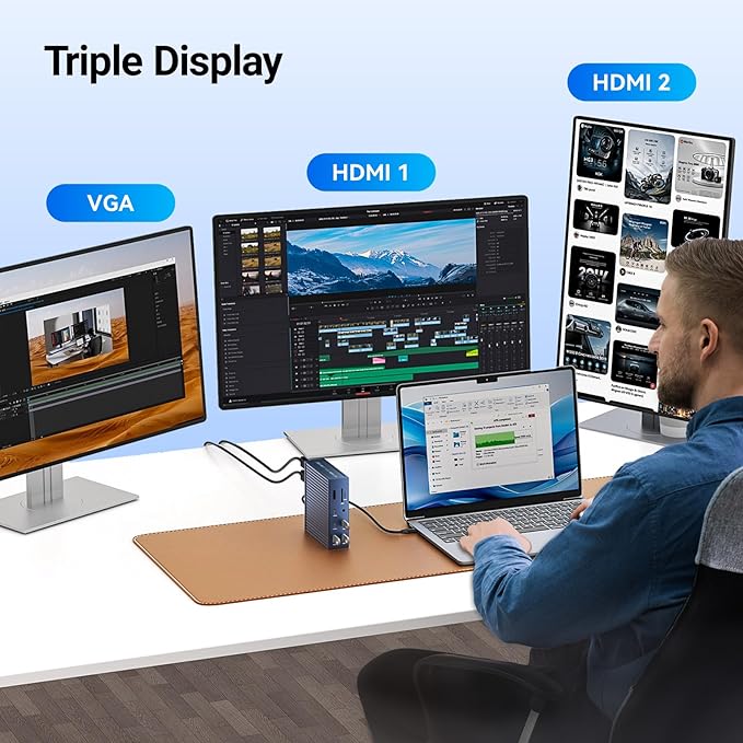 ACASIS USB C Docking Station Dual Monitor, 16-in-1 Laptpop Docking Station with 2* HDMI,VGA,2.5G Ethernet,SD/TF,10Gbps USB-C 3.1,3.5mm Audio,PD100W,USBC Hub for Dell/Lenovo/HP/ThinkPad (Gray)