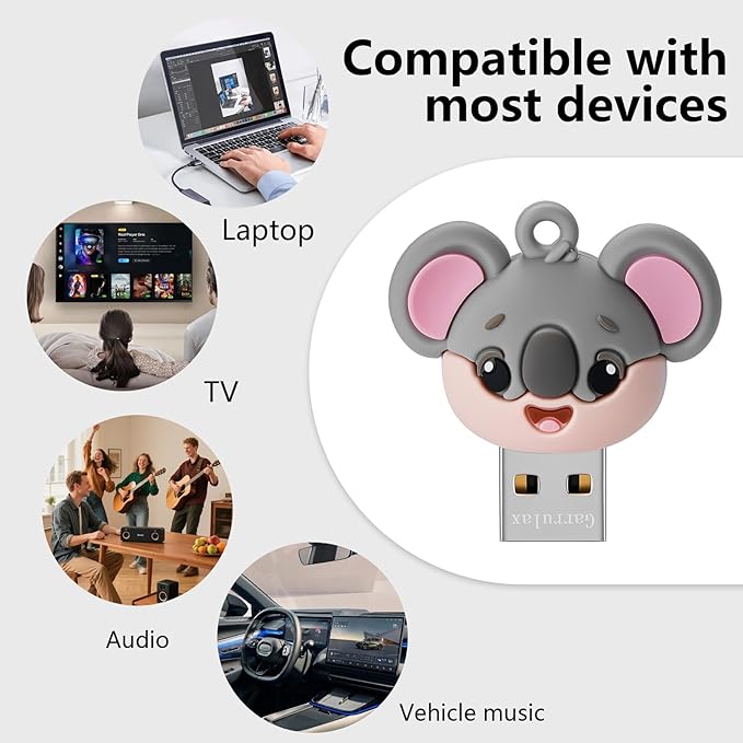 USB Flash Drives, 16GB/32GB/64GB/128GB Silicone USB2.0 High Speed Thumb Memory Stick Pen Date Storage Pendrive U Disk (Cute Koala, 128GB)