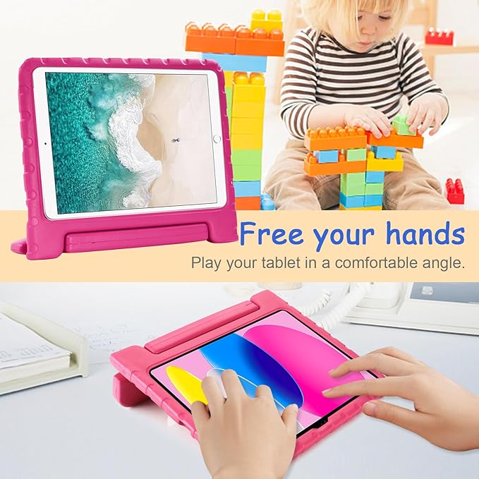 Kids Case for iPad 9th/8th/7th Generation (2021/2020/2019), iPad 10.2" Shockproof Case, Techcircle Handle Stand Lightweight EVA Foam Bumper Protective Rugged Drop Protection Child Proof Cover, Rose