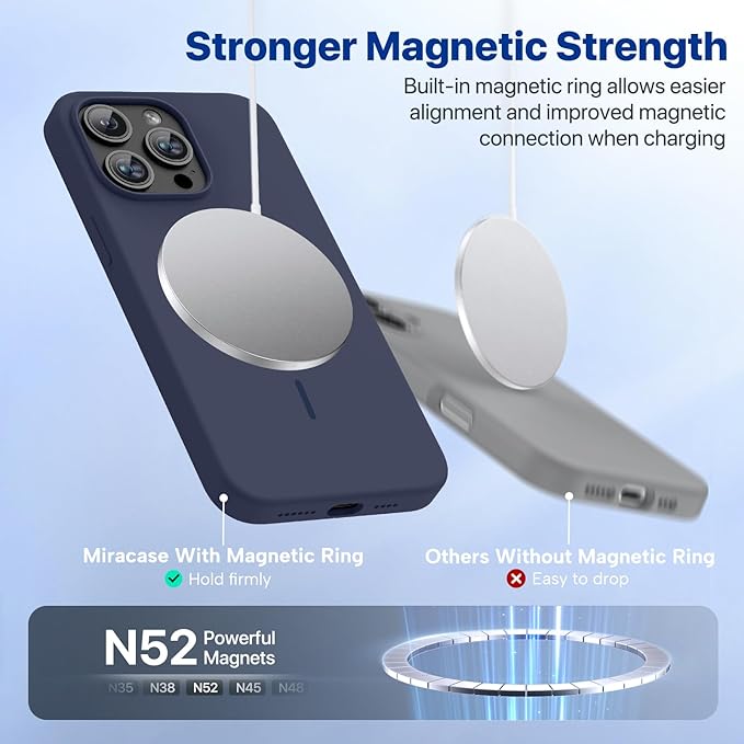 Miracase Magnetic for iPhone 15 Pro Max Case, [Soft Anti-Scratch Microfiber Lining], Compatible with MagSafe, Liquid Silicone Case Shockproof Drop Protection Phone Case for 15 ProMax, Dark Blue