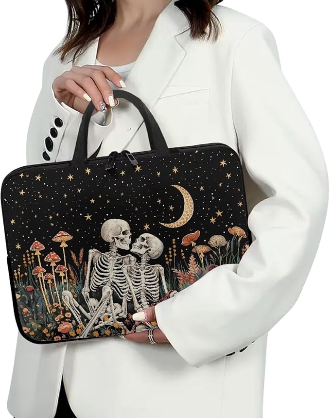 Starry Night Laptop Sleeve Bag with Handle Computer Protective Soft Cover Case for Women Men Skeleton Floral Compatible Sleeve Bag Laptop Carrying Case, 10 Inch