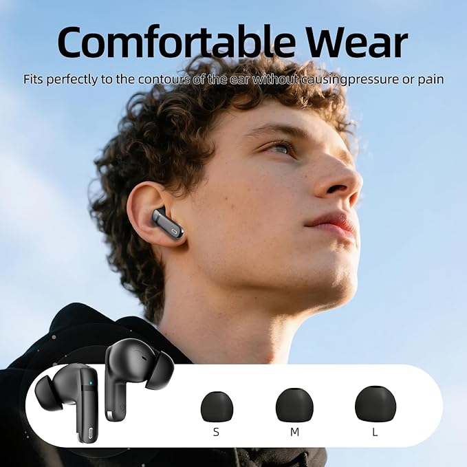 Wireless Earbuds, 100H Bluetooth 5.4 Headphones, ENC+ ANC Noise Cancelling Touch Control True Wireless Bluetooth Ear Buds,Stereo Deep Bass Bluetooth Headset for Sports/Workout/Gym (Black)