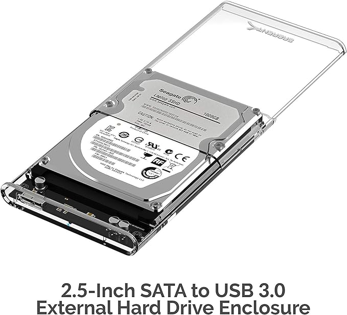 SABRENT 2.5 Inch SATA to USB 3.0 Tool Free Clear External Hard Drive Enclosure [Optimized for SSD, Supports UASP SATA III] (EC-OCUB)