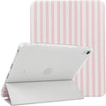 Lovmooful Compatible for iPad Air 6th 11-inch M2 (2024),iPad Air 5/4 (2022/2020 5th/4th Generation 10.9-Inch) Case with Pencil Holder Cute Striped Design Soft TPU Trifold Stand Protective-Pink&White