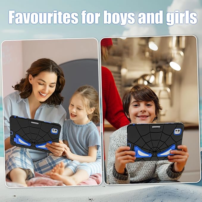 AKABEILA Compatible with Apple iPad Pro 11(2024) 11 inch Tablet Case，Lightweight Shockproof Rugged Protective Cover with Kickstand for Kids Children Boys Babies Black Blue