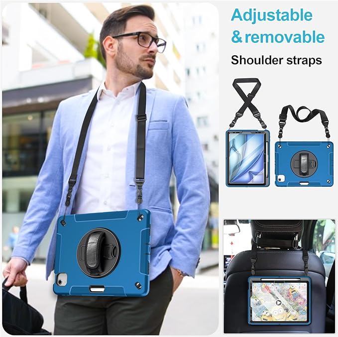 Case for iPad Pro 11 M5 2025/ M4 2024: Protective Cover for iPad Pro 11 Inch 5th Generation with Screen Protector- Stand- Handle- Shoulder Strap- Pencil Holder- Blue
