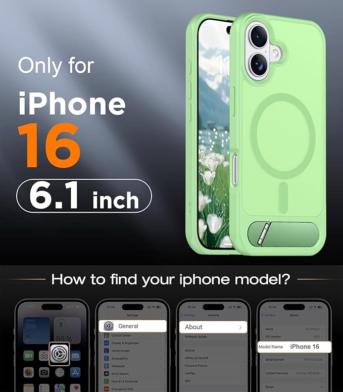 Magnetic Compatible with iPhone 16 Case, [Built-in Invisible Kickstand][Compatible with MagSafe][Military Grade Shockproof] Slim Translucent Matte Phone Case for iPhone 16 6.1"