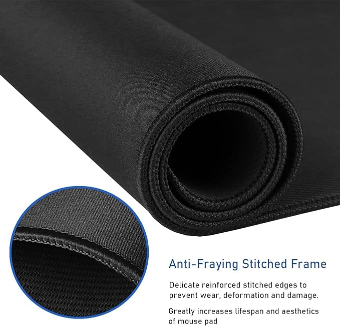 Large Mouse Pad, (31.5X11.8In) Durable Non-Slip Natural Rubber Base Desk Mousepad with Stitched Edges, Waterproof Computer Keyboard Pad Mat for Esports Pros/Gamer/Desktop/Office/Home - Black