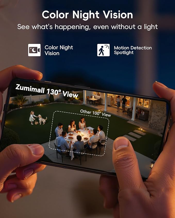 ZUMIMALL Security Cameras Wireless Outdoor with Magnetic Mount, No-Drill Installation, 2K Battery Powered Cameras for Home Security Indoor, 2.4G WiFi, Color Night Vision/130° View/AI Detection/Alexa
